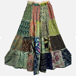 Nwt FUNKY STUFF boho hippy patch rayon elastic waist maxi SKIRT L